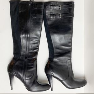 Cole Haan Nike Air Black Leather Knee High Boots